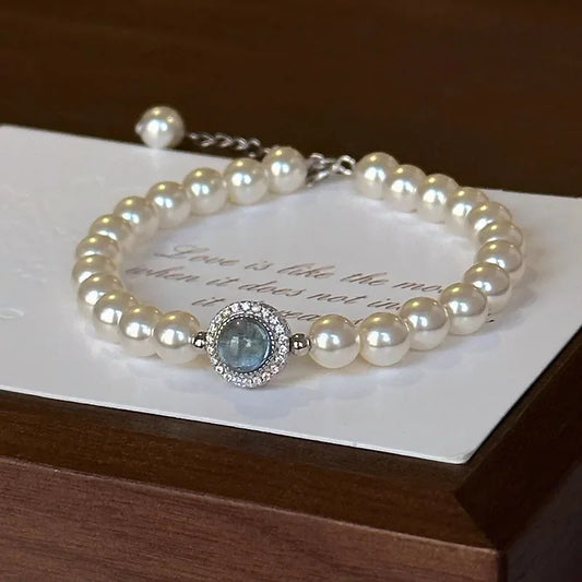 Luckacco Fashion 925 Sterling Silver Pearl Bracelets for Women Girls Luxury Double Layer Pearl Silver Chain Bracelets Party Jewelry Gifts