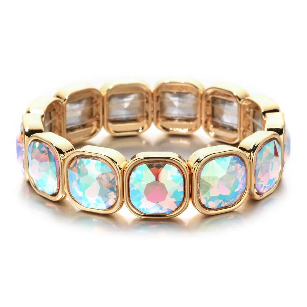 luckacco rose colorful glass crystal elastic bracelet enamel stretch rhinestone bangle tile bead bracelet for women fashion jewelry