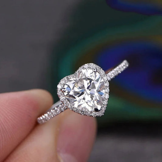 Luckacco Luxury Silver Color Heart Ring for Women Exquisite Fashion Metal Inlaid White Zircon Stones Wedding Ring Engagement Jewelry