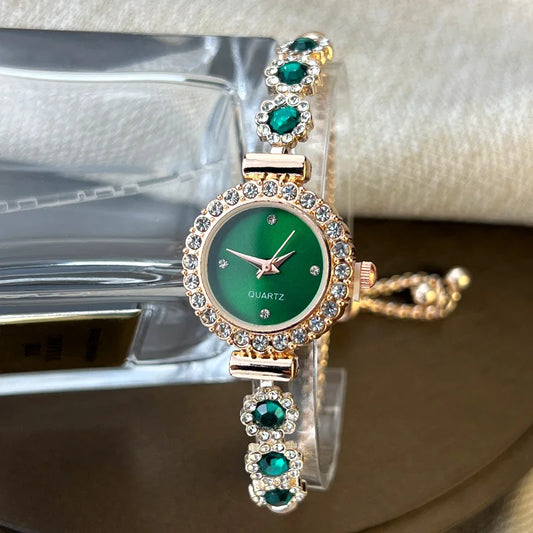 Luckacco Women's Watch Fashion Color Imitation Gemstone Fashion Style Quartz Watch Pullable Bracelet Women's Watch Girl's Gift