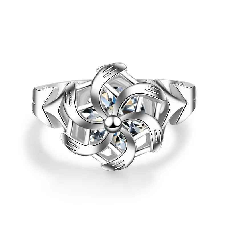 luckacco 2023 new fashion silver color wedding ring for women men the galadriel nenya windmill shape jewelry christmas friends gift