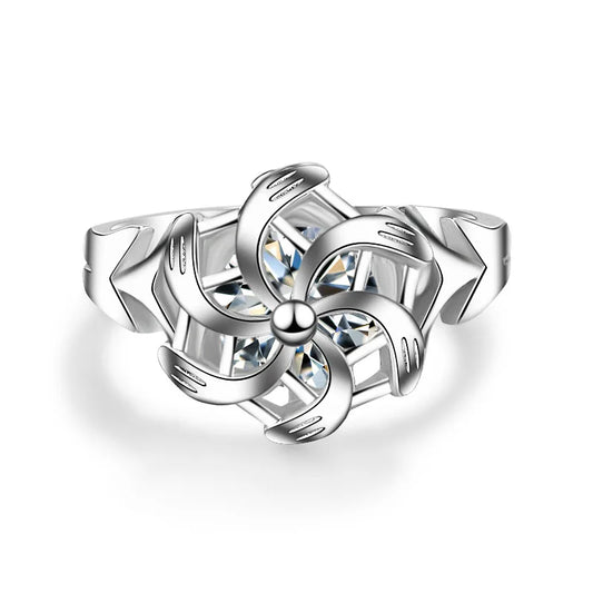 Luckacco 2023 New Fashion Silver Color Wedding Ring For Women Men The Galadriel Nenya Windmill Shape Jewelry Christmas Friends Gift