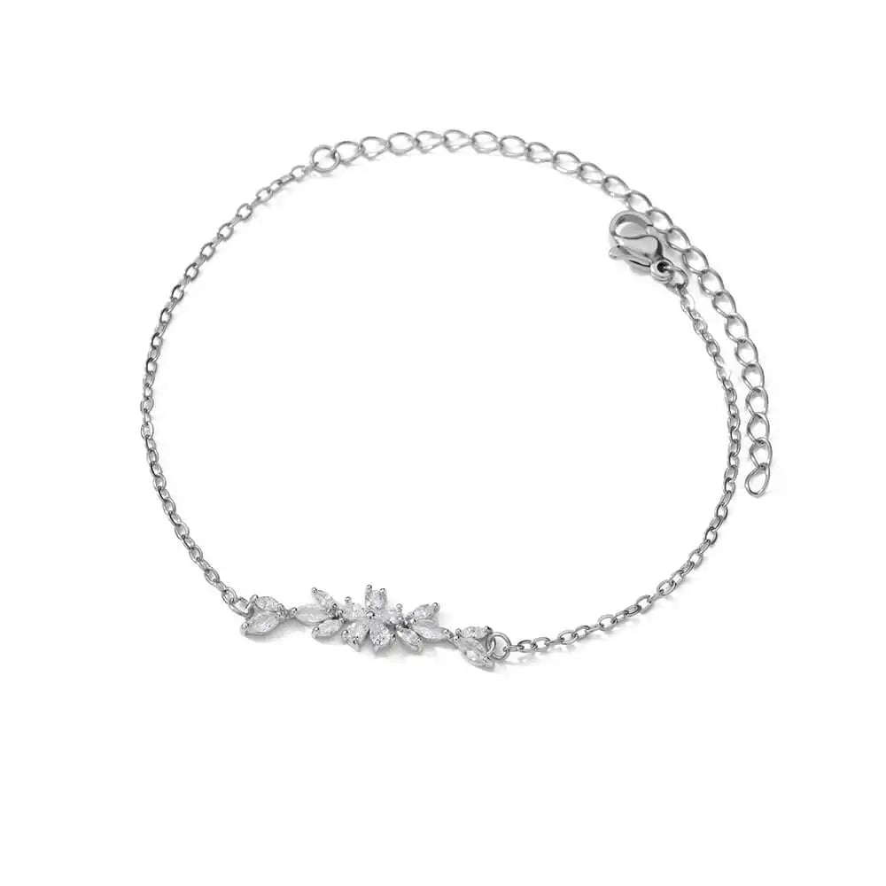 luckacco elegant zircon flowers bracelet for women girls charm gold color stainless steel plant bracelets luxury designer jewelry gifts