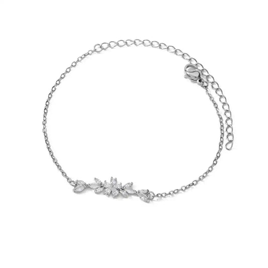 Luckacco Elegant Zircon Flowers Bracelet For Women Girls Charm Gold Color Stainless Steel Plant Bracelets Luxury Designer Jewelry Gifts