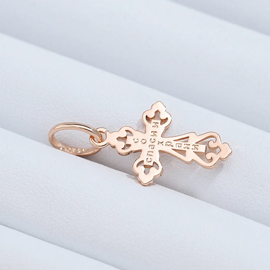 Luckacco Kinel Luxury 585 Rose Gold Color Cross Pendant Necklace For Women Men Orthodox Church Jesus Glossy Charm Daily Fine Jewelry