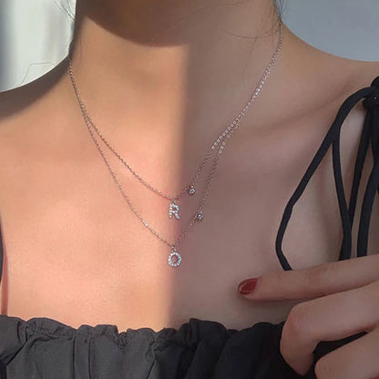 Luckacco 925 Sterling Silver Letter Necklace Shiny Zircon Letter Pendant Collar Chain Your Name Necklace Wedding Jewelry Birthday Gift