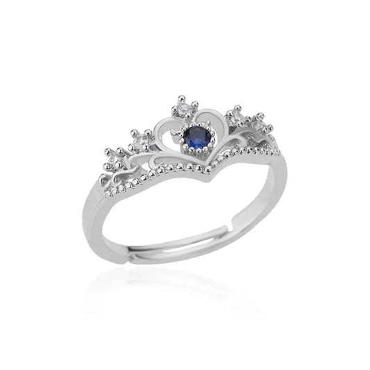 Luckacco Blue Zircon Crown Rings For Women Stainless Steel Adjustable Crown Ring 2023 Trend Design Female Wedding Jewerly