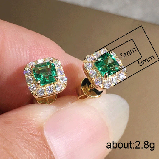 Luckacco daily picks Eternity Green CZ Stud Earrings for Women Gold Color Luxury Bride Wedding Earrings Elegant Ear Accessories Party Jewelry