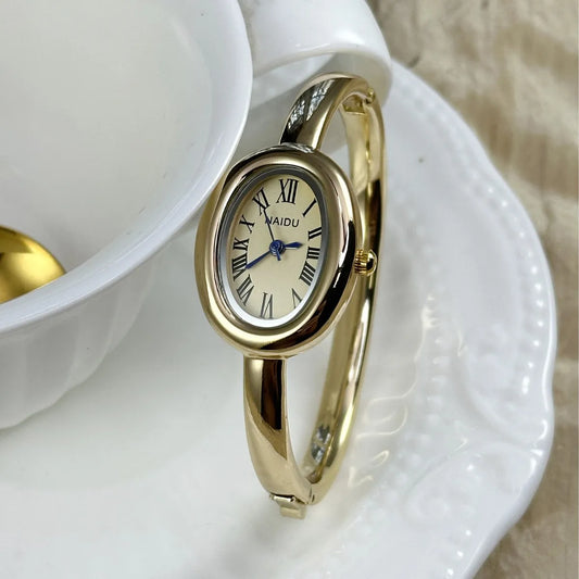 Luckacco Luxury Women Roman Oval Dial Quartz Watch Brand Luxury Gold Color Bangle Wristwatch Relogio Feminino Gifts Clock Montre Femme
