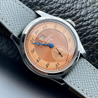 Luckacco Spot goods NEW Pierre Paulin Jumping Hour Men Watch Salmon Dial Automatic St17 Mechanical Watch Vintage Date Window 38mm