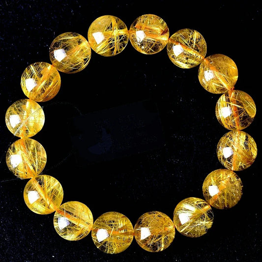 Luckacco Natural Brazil Golden Hair Crystal Bracelet Female Gold Titanium Crystal Male High grade Jewelry Good Lucky Beaded Couple Gift