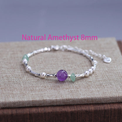 Luckacco VENTFILLE 925 Sterling Silver 6mm Shell Pearl Glass Bead Star Bracelet For Women Gift Crushed Silver Jewelry