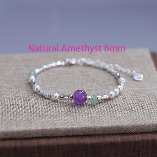 Luckacco VENTFILLE 925 Sterling Silver 6mm Shell Pearl Glass Bead Star Bracelet For Women Gift Crushed Silver Jewelry