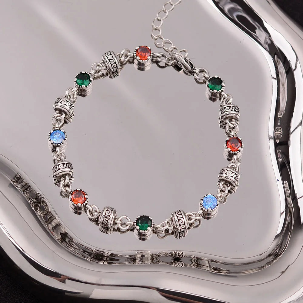luckacco new arrival trendy colorful crystal thai silver female bracelet  jewelry for women birthday gifts