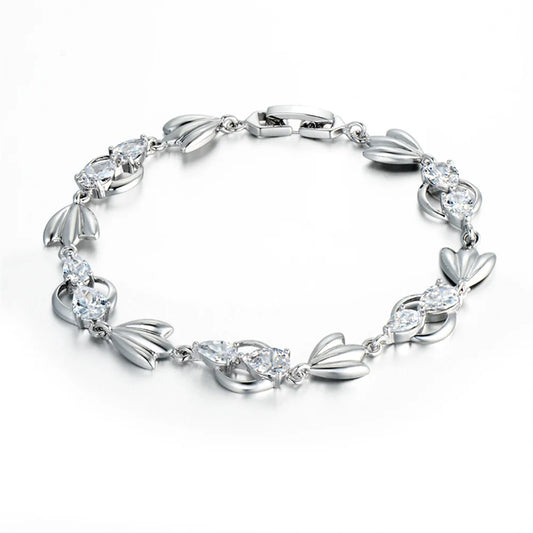 Luckacco Luxury New Trendy Gold Silver Color AAA Zircon Rhinestone Bracelet Chain Charm Valentine's Day Jewelry Gifts For Women Lovers
