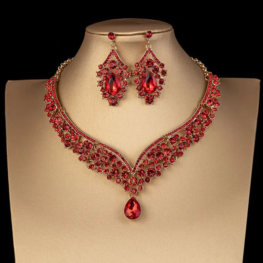 Luckacco Luxury Crystal AB Color Choker Necklace Earrings Set Rhinestone Bridal Jewelry Sets for Bride Wedding Party Costume Bijoux Femme