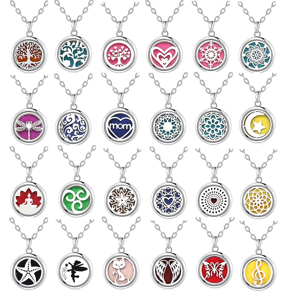 luckacco new tree of life aromatherapy necklace stainless steel essential oil diffuser amulet perfume locket pendant women jewelry gift