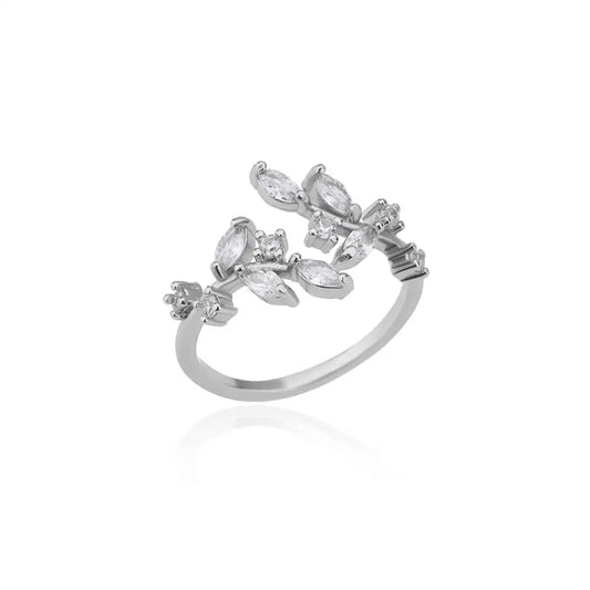 Luckacco Luxury Gemstone Flower Stainless Steel Rings Zircon Adjustable Ring Women Wedding Anti Fading Jewelry Vacation Accessories Gift