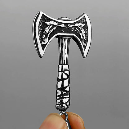 Luckacco Viking Odin Raven Huginn and Muninn Double Axe Titanium Steel Stainless Steel Necklace Pendant Men's Scandinavian Jewelry Gift