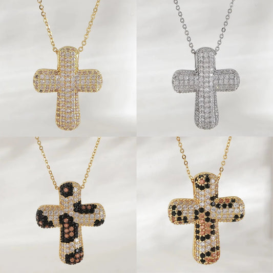 Luckacco SUNSLL Classic Chunky Full Cubic Zircon Cross Pendant Necklaces For Women Men Gold/Silver Color Catholicism Religious Jewelry