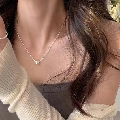 Luckacco 925 Sterling Silver Geometric Shape Necklace Simple Charming Woman Round Bead Pendant Choker Birthday Gift Exquisite Jewelry
