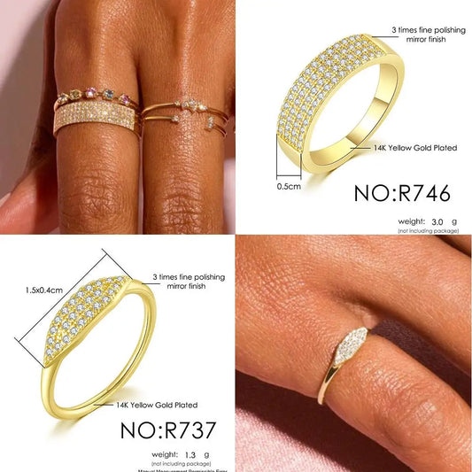 Luckacco Dainty Minimalist Stacking Ring For Women Trend Cubic Zircon Gold Color Crystal Finger Accessories for Female Jewelry Gift R737