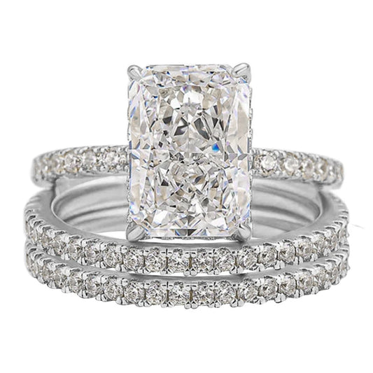 Luckacco Wong Rain Solid 925 Sterling Silver Crushed Ice Cut 7*10MM Lab Sapphire Gemstone Ring Sets 3Pcs Fine Jewelry Wedding Party Gifts