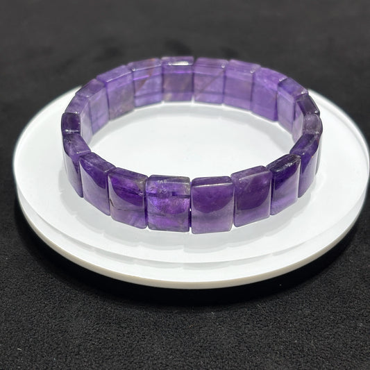 Luckacco Natural Rectangle Bead Amethyst Bangle Bracelet Women Girl Gift Elastic Soft Bangle Reiki Healing Jewelry Purple Accessory