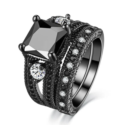Luckacco Fashion Couple Rings Romantic White Rhinestones CZ Women Rings Set Simpe Men's Stainless Steel Rings For Couple Wedding Jewelry