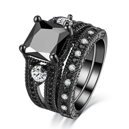 Luckacco Fashion Couple Rings Romantic White Rhinestones CZ Women Rings Set Simpe Men's Stainless Steel Rings For Couple Wedding Jewelry