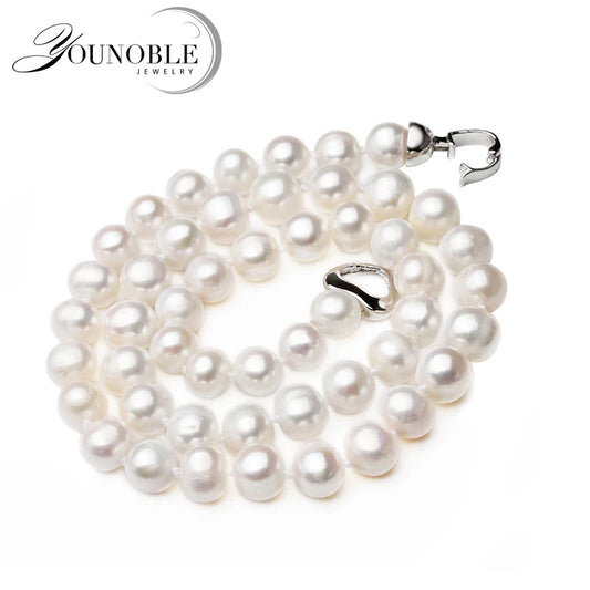 Luckacco Real Natural River Freshwater Pearl Necklace for Women Wife Mother Birthday Anniversary Gift White