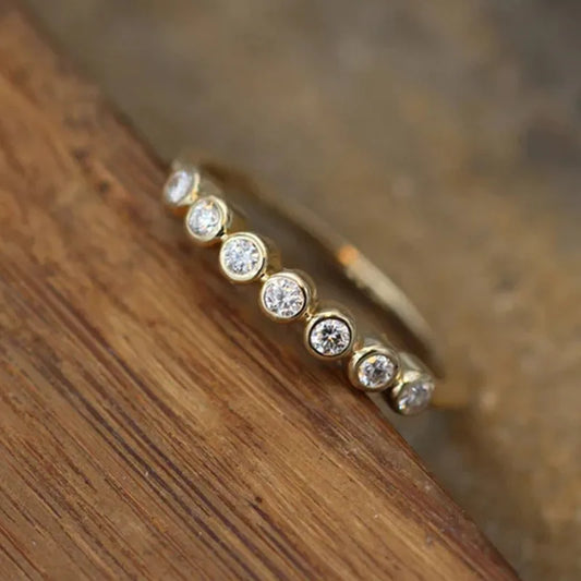Luckacco daily picks Minimalist Gold Color Wedding Rings for Women Paved Dazzling Crystal CZ Stone Simple and Elegant Rings New Trendy Jewelry