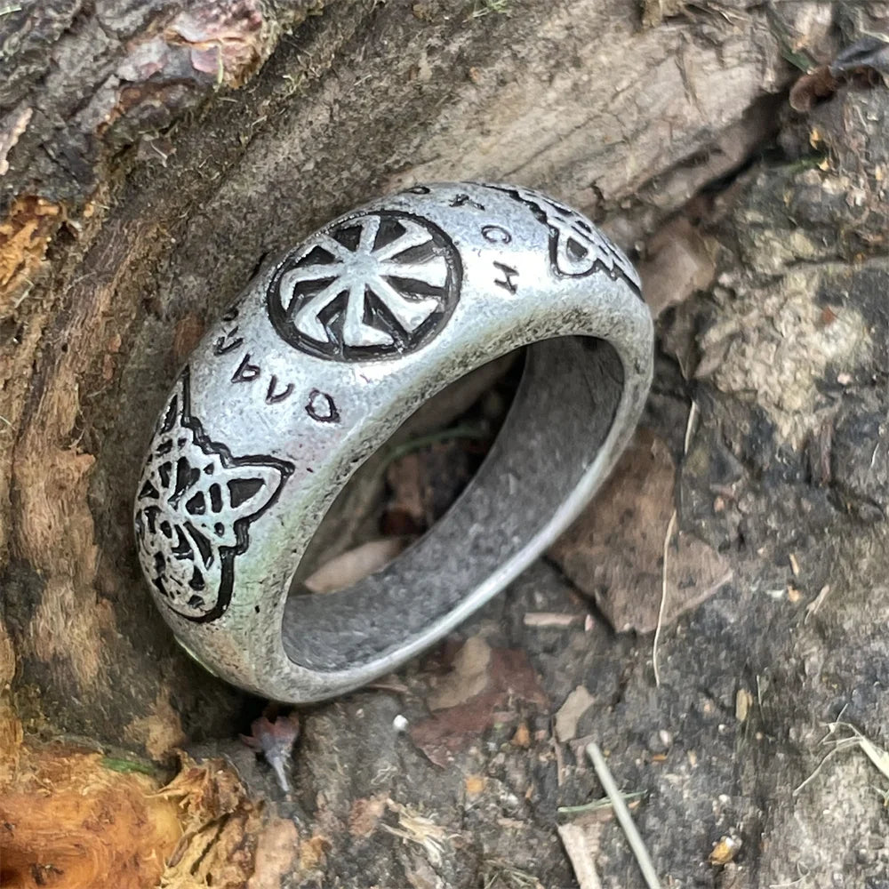 luckacco nostalgia kolovrat amulet symbol slavic mens signet rings goth wicca vintage ring