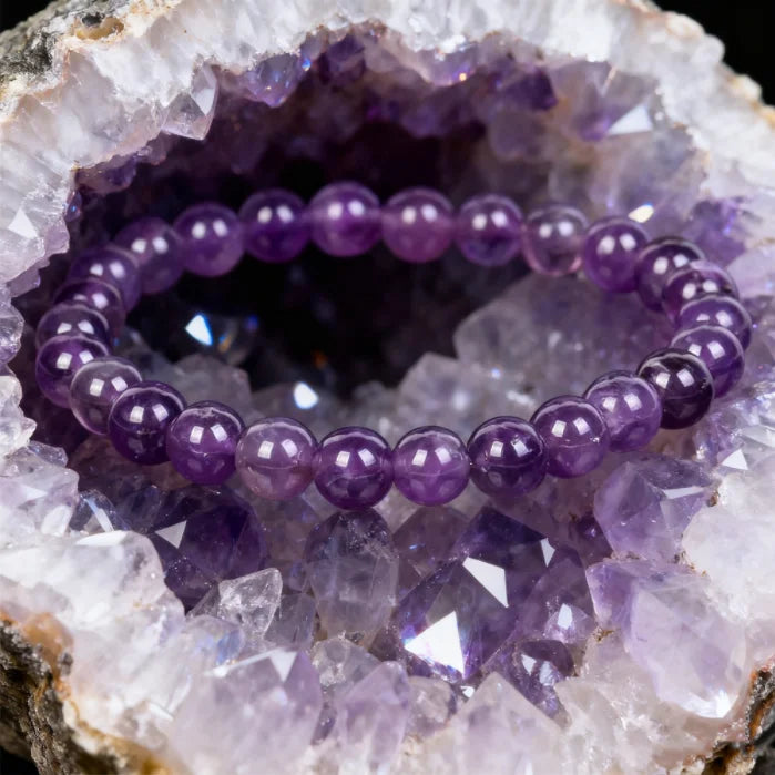luckacco handmade amethyst beaded bracelet - boho style crystal jewelry for women, stretchable design fit most wrists, trendy daily ornam