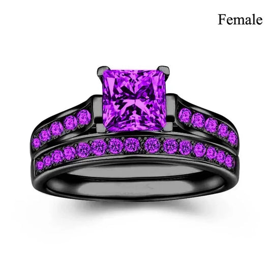 Luckacco Couple Rings Exquisite Women Rhinestones Zirconia Rings Set Simple Gold Color Men Stainless Steel CZ Stone Rings Wedding Jewelry