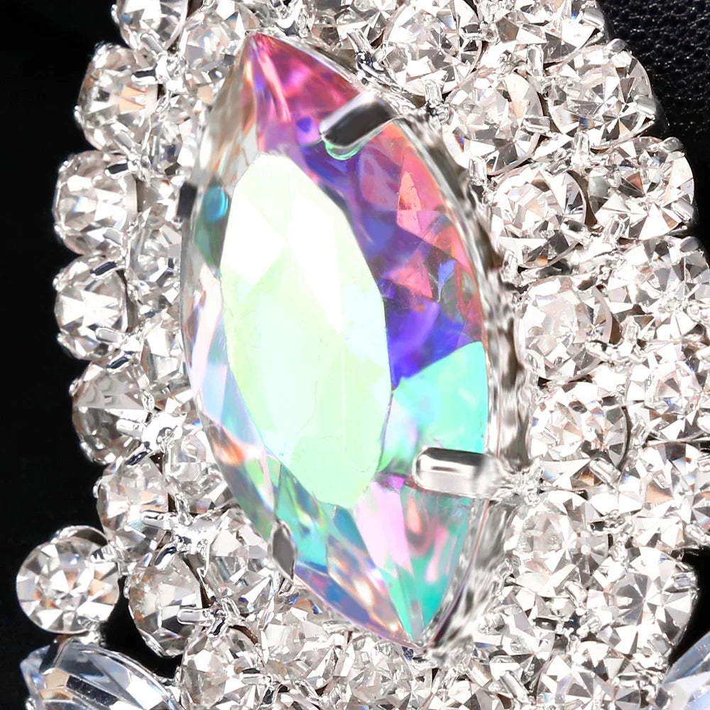 luckacco shiny colorful crystal large rings adjustable wedding jewelry exaggerated rhinestone finger rings jewelry accessories