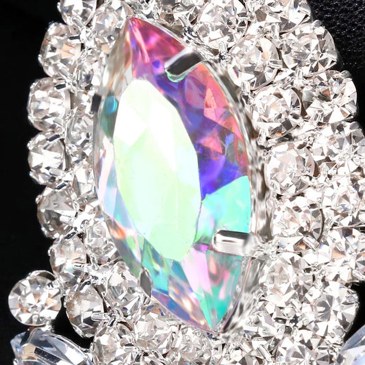 Luckacco Shiny Colorful Crystal Large Rings Adjustable Wedding Jewelry Exaggerated Rhinestone Finger Rings Jewelry Accessories