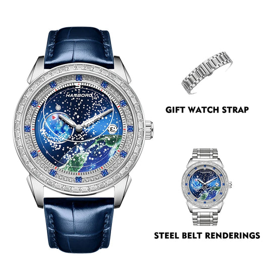 Luckacco HANBORO Lunar Exploration Series Men's Fully Automatic Mechanical Watch Fashion Starry Night Light Waterproof Watch