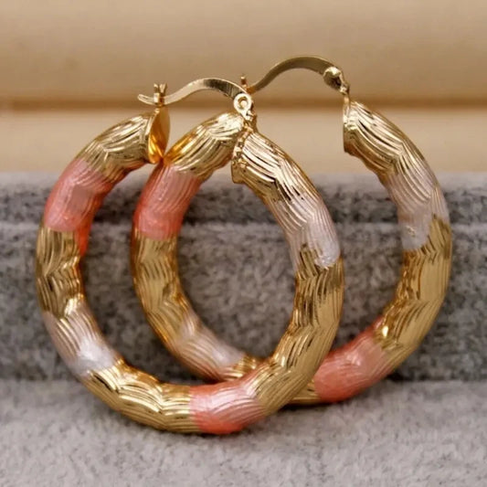 Luckacco Golden Hoop Earrings Bohemian Style Alloy Earrings Exquisite Gift Women's Daily Casual Earrings