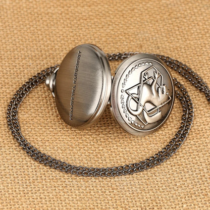 Luckacco Antique Fullmetal Alchemist Quartz Anime Pocket Watch Cosplay Edward Elric Clock Design Pendant Necklace Chain Vintage Chain