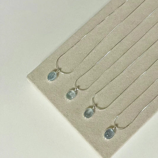 Luckacco 925 Sterling Silver blue Crystal Moonstone Necklace Unique design elliptical natural stone Pendant snake bone chain Gift Jewelry