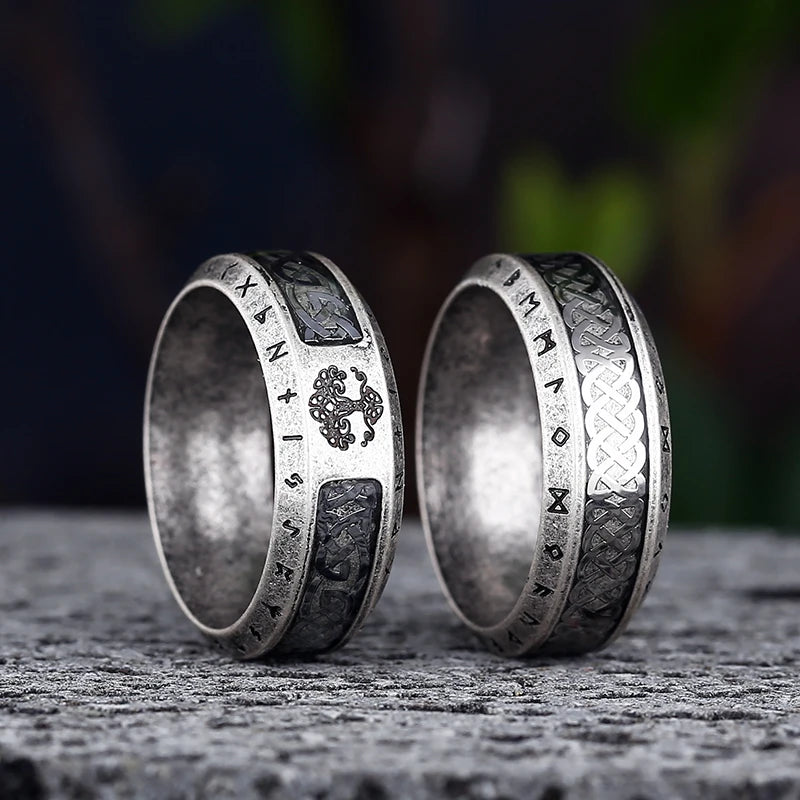 luckacco valentine's day gift nordic viking tree of life rings for men stainless steele vintage celtic knot ring amulet jewelry
