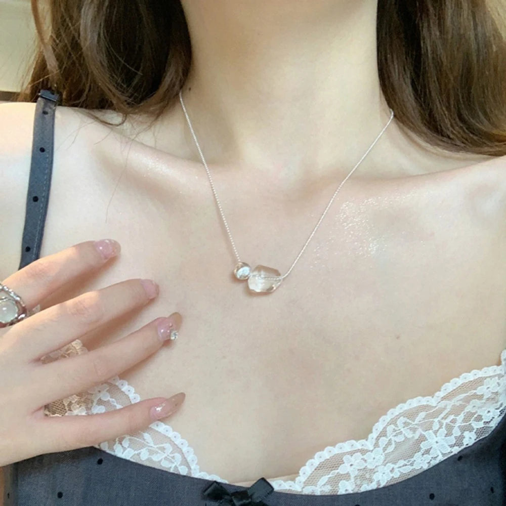 luckacco new trendy fashion 925 silver pearl simple elegant thin chain pendant necklace for women girl jewelry dropship