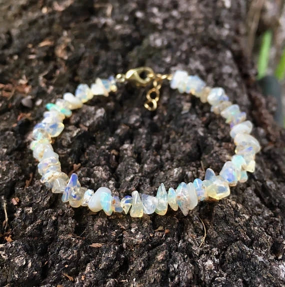 luckacco opal chip bracelet / ethiopian opal bracelet / rainbow opal / white opal / rough opal / raw opal / natural opal