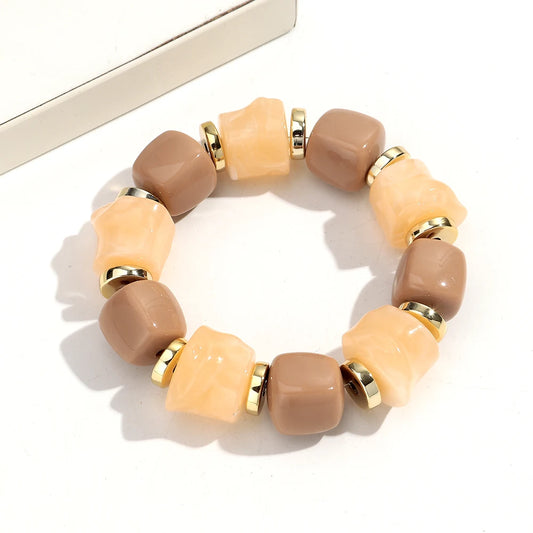 Luckacco New Acrylic Irregular Geometric Handmade Elastic Bracelet for Woman Man Colorful Beaded Statement Bracelets Unique Jewelry Gift