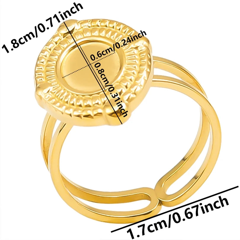 luckacco oval square leaf heart sun base open adjustable ring diy rhinestone oil drop stainless steel rings for women men jewelry bagues