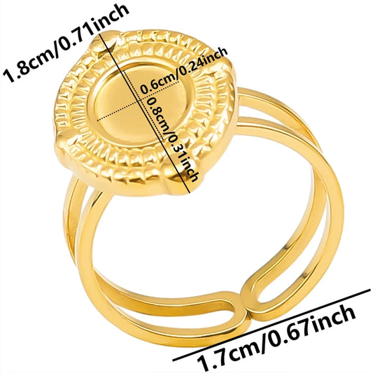 Luckacco Oval Square Leaf Heart Sun Base Open Adjustable Ring DIY Rhinestone Oil Drop Stainless Steel Rings For Women Men Jewelry Bagues