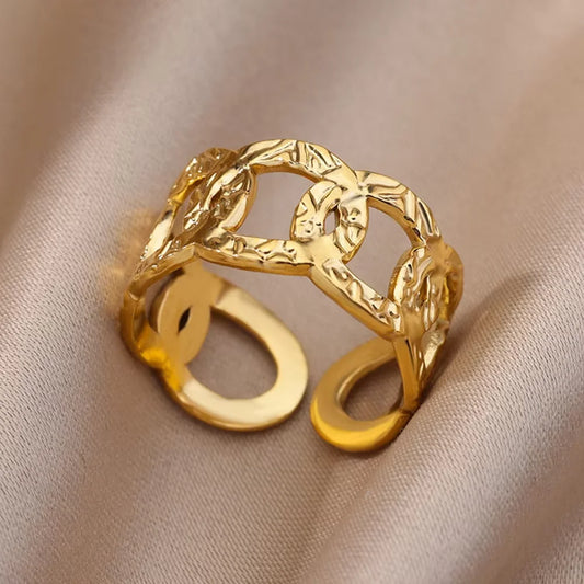 Luckacco Gold Color Stainless Steel Coin Ring Broad Surface Elliptical Geometry Rings Fashion Elegant Jewelry Accessories For Women Gift
