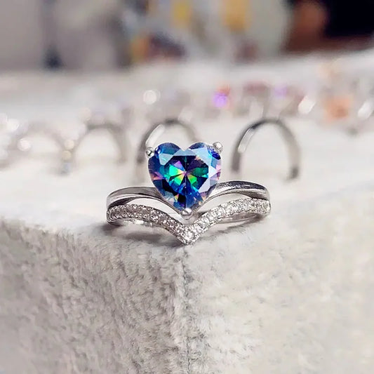 Luckacco Romantic Pink Heart shaped Ring for Female Cubic Zirconia Bridal Wedding Party  with Minimalist Fashion Jewelry Accessories