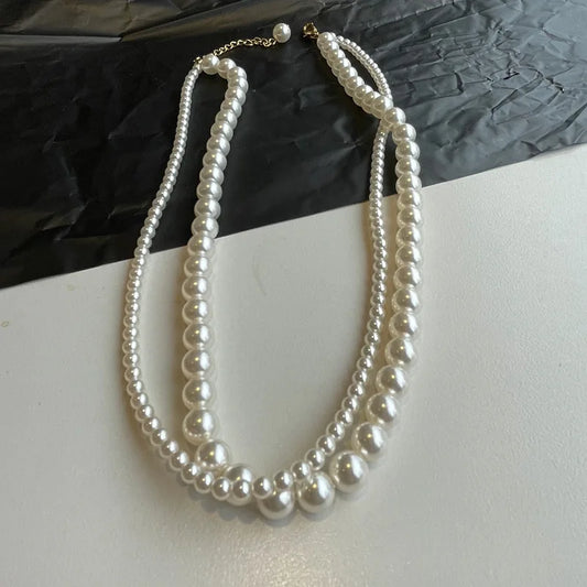 Luckacco Stacked Wearing Double-layered Pearl Necklace Women's Simple Design Clavicle Chains Elegant Short Choker Jewelry for Party